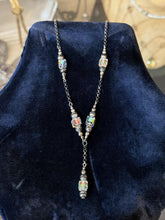 Load image into Gallery viewer, Vintage Sterling Silver Faceted Aurora Borealis Square Bead Lariat Necklace 16"