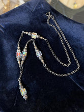 Load image into Gallery viewer, Vintage Sterling Silver Faceted Aurora Borealis Square Bead Lariat Necklace 16"