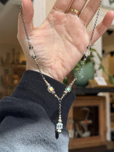 Load image into Gallery viewer, Vintage Sterling Silver Faceted Aurora Borealis Square Bead Lariat Necklace 16"