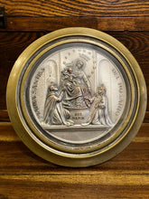 Load image into Gallery viewer, Our Lady Pompeii Antique 1920s-30s Religious Wall Medallion & Easel Brass