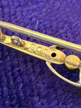 Load image into Gallery viewer, Antique Edwardian Era 9ct Yellow Gold Faceted Aquamarine & Seed Pearl Bar Pin