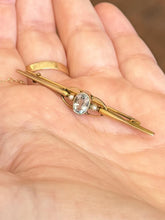 Load image into Gallery viewer, Antique Edwardian Era 9ct Yellow Gold Faceted Aquamarine & Seed Pearl Bar Pin