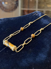 Load image into Gallery viewer, Vintage 1950s Signed DCE 14K Gold Filled Tiger's Eye Cylindrical Necklace 16"