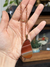 Load image into Gallery viewer, Vintage Rare Signed REBAJES Copper & Banded Agate Pendant Necklace Figaro 18"