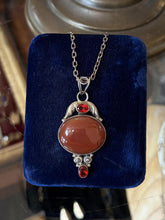 Load image into Gallery viewer, Vintage Sterling Silver Carnelian Cabochon & Faceted Red Stone Nouveau Necklace