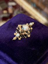 Load image into Gallery viewer, Vintage Edwardian Revival 14K Yellow Gold Pearl & Turquoise Brooch Pendant