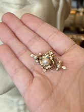 Load image into Gallery viewer, Vintage Edwardian Revival 14K Yellow Gold Pearl & Turquoise Brooch Pendant