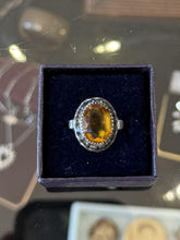 Load image into Gallery viewer, Antique McGrath & Hamin Sterling Silver Art Deco Amber Glass Halo Paste Ring