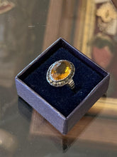 Load image into Gallery viewer, Antique McGrath & Hamin Sterling Silver Art Deco Amber Glass Halo Paste Ring