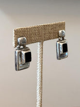 Load image into Gallery viewer, Vintage Mexico Sterling Silver Black Onyx Geometric Brutalist Drop Earrings