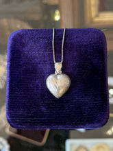 Load image into Gallery viewer, Vintage Sterling Silver Etched Puffy Heart Pendant Necklace Box Chain 17.75"