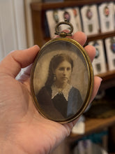 Load image into Gallery viewer, Antique Victorian 1870 Mourning Hand Tinted Woman Portrait Engraved Brass Frame