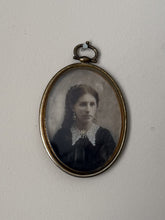 Load image into Gallery viewer, Antique Victorian 1870 Mourning Hand Tinted Woman Portrait Engraved Brass Frame