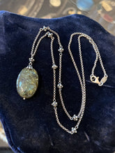 Load image into Gallery viewer, Vintage Sterling Silver Labradorite Pendant Necklace 23.75" Station Chain
