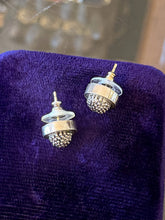 Load image into Gallery viewer, Vintage CAVIAR Round Sterling Silver Stud Earrings 14K Yellow Gold Posts