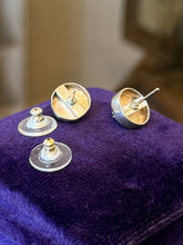Load image into Gallery viewer, Vintage CAVIAR Round Sterling Silver Stud Earrings 14K Yellow Gold Posts