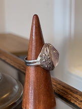 Load image into Gallery viewer, Vintage Sterling Silver Floral Filigree Rose Quartz Statement Ring US 8.5
