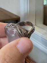 Load image into Gallery viewer, Vintage Sterling Silver Floral Filigree Rose Quartz Statement Ring US 8.5