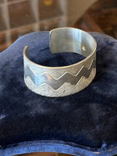Load image into Gallery viewer, Artisan Signed JJC Jared Chavez Sterling Silver Textured Zig Zag Cuff Bracelet