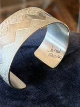 Load image into Gallery viewer, Artisan Signed JJC Jared Chavez Sterling Silver Textured Zig Zag Cuff Bracelet