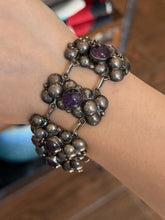 Load image into Gallery viewer, Vintage Early Mexican Sterling Silver Amethyst Bracelet 7" Fred Davis Style