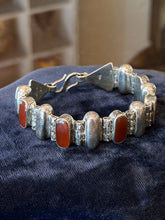 Load image into Gallery viewer, Vintage Sterling Silver Genuine Carnelian Panel Link Bracelet Hook Clasp 7.5"