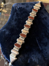 Load image into Gallery viewer, Vintage Sterling Silver Genuine Carnelian Panel Link Bracelet Hook Clasp 7.5"