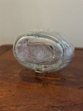 Load image into Gallery viewer, Antique Glass Holy Water Bottle Embossed Cross & Lettering Metal Shaker Top 4"