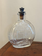 Load image into Gallery viewer, Antique Glass Holy Water Bottle Embossed Cross & Lettering Metal Shaker Top 4.4"