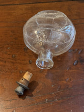 Load image into Gallery viewer, Antique Glass Holy Water Bottle Embossed Cross & Lettering Metal Shaker Top 4.4"