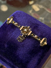 Load image into Gallery viewer, Antique Victorian 14k Yellow Gold Seed Pearl Ornate Filigree Bar Pin Repinned