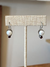 Load image into Gallery viewer, Vintage Sterling Silver Bezel Set Pearl & Faceted Garnet Dangle Drop Earrings
