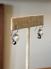 Load image into Gallery viewer, Vintage Sterling Silver Bezel Set Pearl & Faceted Garnet Dangle Drop Earrings