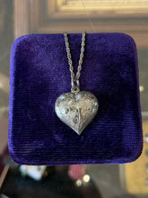 Load image into Gallery viewer, Vintage Sterling Silver Hand Etched Puffy Heart Pendant Necklace 18"