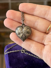 Load image into Gallery viewer, Vintage Sterling Silver Hand Etched Puffy Heart Pendant Necklace 18"