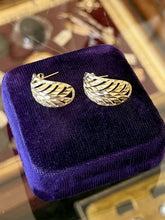 Load image into Gallery viewer, Vintage Solid 14k Yellow Gold Diamond Cut Open Work Curved Drop Earrings