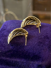 Load image into Gallery viewer, Vintage Solid 14k Yellow Gold Diamond Cut Open Work Curved Drop Earrings