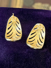 Load image into Gallery viewer, Vintage Solid 14k Yellow Gold Diamond Cut Open Work Curved Drop Earrings