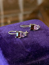Load image into Gallery viewer, Vintage Sterling Silver Faceted Garnet & Purple Glass Dangle Drop Earrings