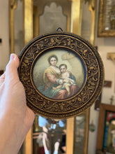 Load image into Gallery viewer, Vintage Florentine Round Wood Frame Murillo Art Litho Gypsy Madonna and Child