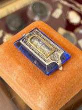 Load image into Gallery viewer, Antique 1920s Art Deco Czechoslovakia Reliquary Pocket Shrine Blue Glass Pendant