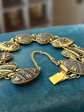 Load image into Gallery viewer, Vintage Midcentury Black & Gold Tone Damascene Oval Panel Link Bracelet