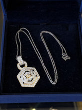 Load image into Gallery viewer, Swarovski Sterling Silver & Crystal Two Tone Hexagonal Pendant Necklace in Box