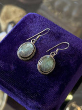 Load image into Gallery viewer, Vintage Sterling Silver Labradorite Oval Bezel Set Cabochon Dangle Drop Earrings
