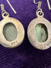 Load image into Gallery viewer, Vintage Sterling Silver Labradorite Oval Bezel Set Cabochon Dangle Drop Earrings