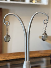 Load image into Gallery viewer, Vintage Sterling Silver Labradorite Oval Bezel Set Cabochon Dangle Drop Earrings