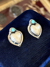 Load image into Gallery viewer, Vintage Navajo Sterling Silver Turquoise Cabochon Pearl Heart Earrings Southwest