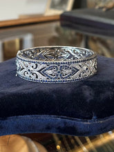 Load image into Gallery viewer, Vintage P*M Art Deco Revival Sterling Silver Filigree Sapphire Hinged Bracelet