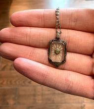 Load image into Gallery viewer, 1920s Art Deco Sterling Silver Camphor Glass Rhinestone Paste Pendant Necklace