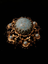 Load image into Gallery viewer, Vintage 1960s Signed Lisner Blue Robin's Egg Cabochon Gold Tone Dome Brooch